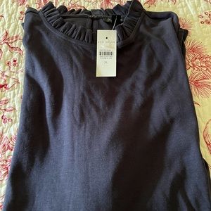 Ann Taylor NWT Long Sleeve Navy Top with Ruffle Detail